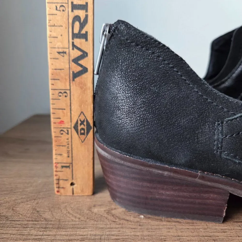 LIKE NEW LUCKY BRAND FITINA BLACK LEATHER ALMOND TOE ANKLE BOOTIES SIZE 9.5 WMNS